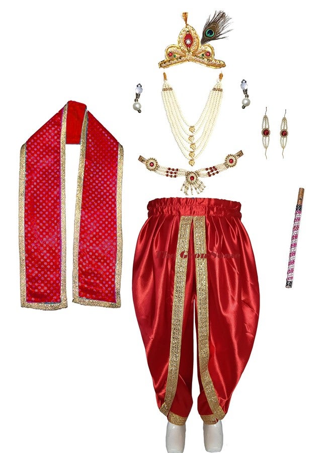 Fancy Agents Lord Krishna Costume for Kids| Baby Krishna Dress for Janmashtami| Fancy Dress Costume for Baby Boys/Girls| Krishna Dress for Kids without cummerbund (2-3 Years, Red) - Image 1